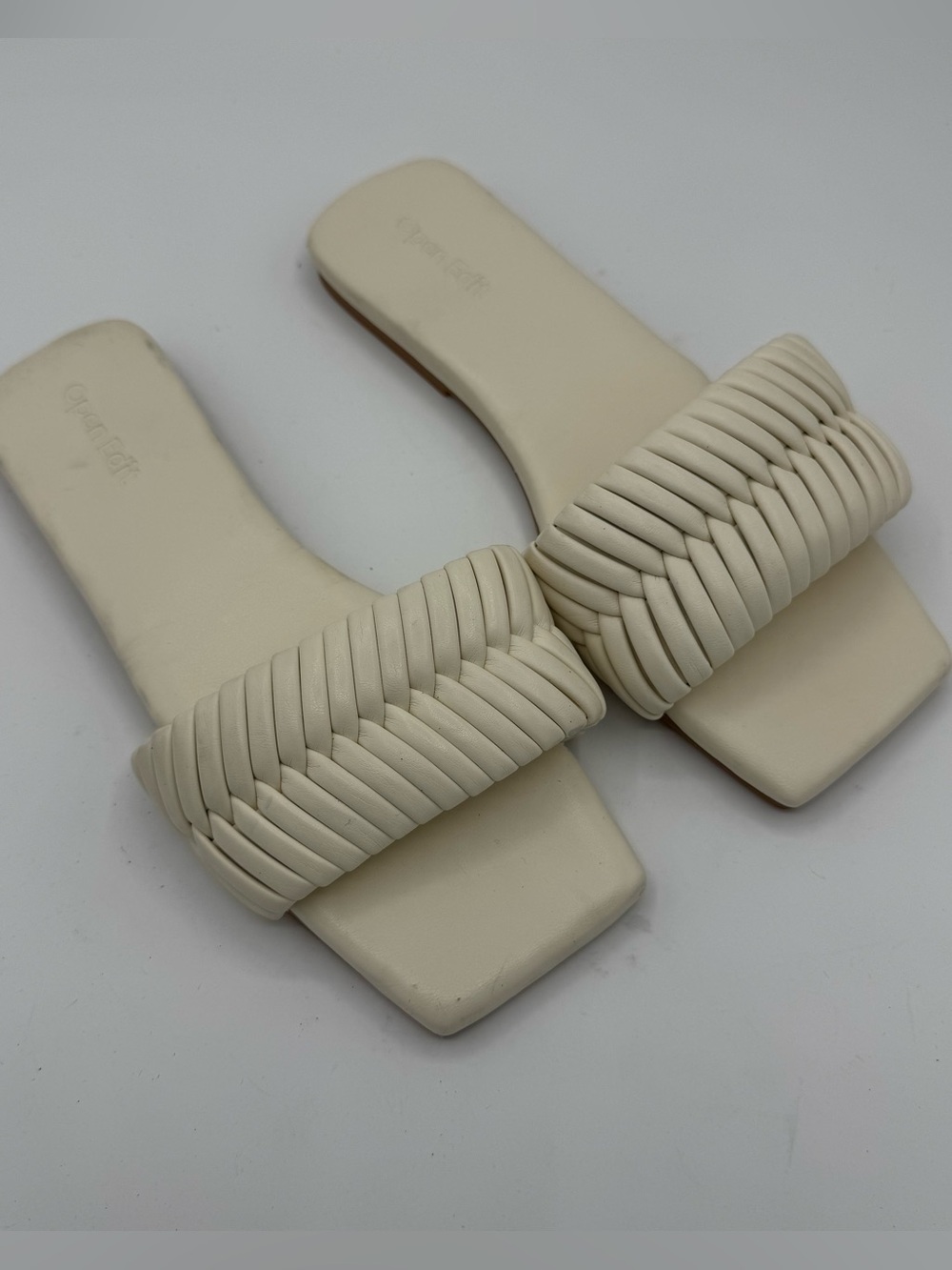Open Edit Linx Slide Sandal Womens 6.5 Cream Like New Woven‎ Vamp Square Toe